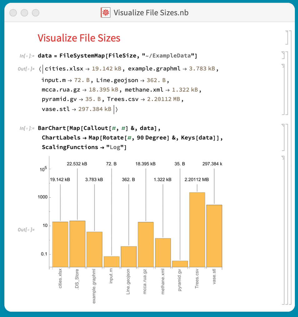 Wolfram Notebook displaying a visualization of file sizes